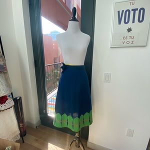 Vintage Embroidered Teal Wrap Skirt Midi XS S M